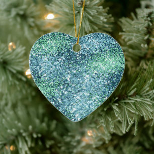 Mint Teal Aqua Sparkle Mermaid Glitter Ceramic Tree Decoration