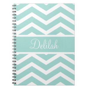 Mint Teal Chevron Custom Name Spiral Notebook