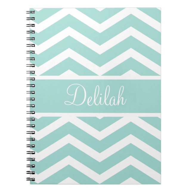 Mint Teal Chevron Custom Name Spiral Notebook (Front)
