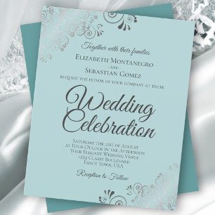 Mint & Teal Frilly BUDGET Wedding Invitation