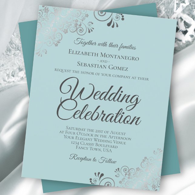 Mint & Teal Frilly BUDGET Wedding Invitation (Creator Uploaded)