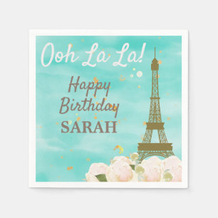 Mint Teal Gold  Paris Eiffel Tower Birthday Party Napkin