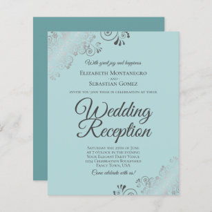 Mint & Teal Lacy BUDGET Wedding Reception Invite