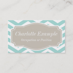 Mint Teal White Tan Chevron Personal Business Card