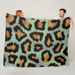 Mint Tease me teal Leopard print Fleece Blanket