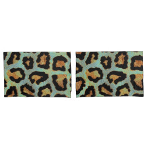 Mint Tease me teal  Leopard print pillow cases