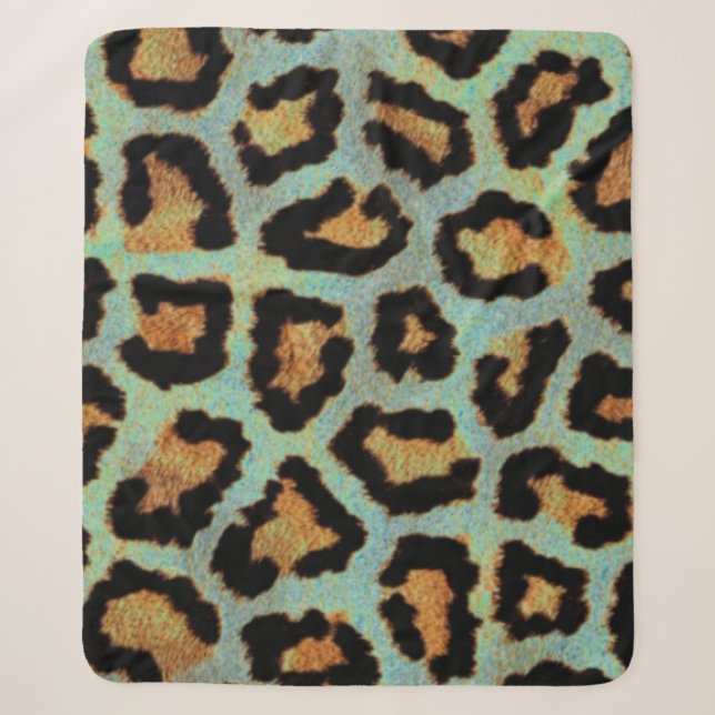 Mint Tease me teal  Leopard print  sherpa blanket (Front)
