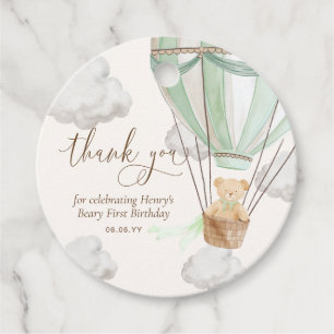 Mint Teddy Bear Thank You Beary First Birthday Favour Tags