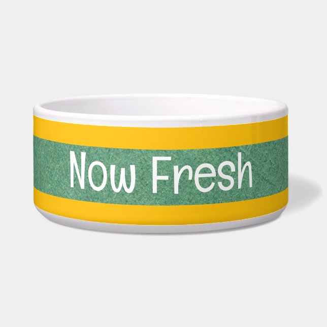 Mint Textured Pet Bowl with NOW FRESH Text (Front)