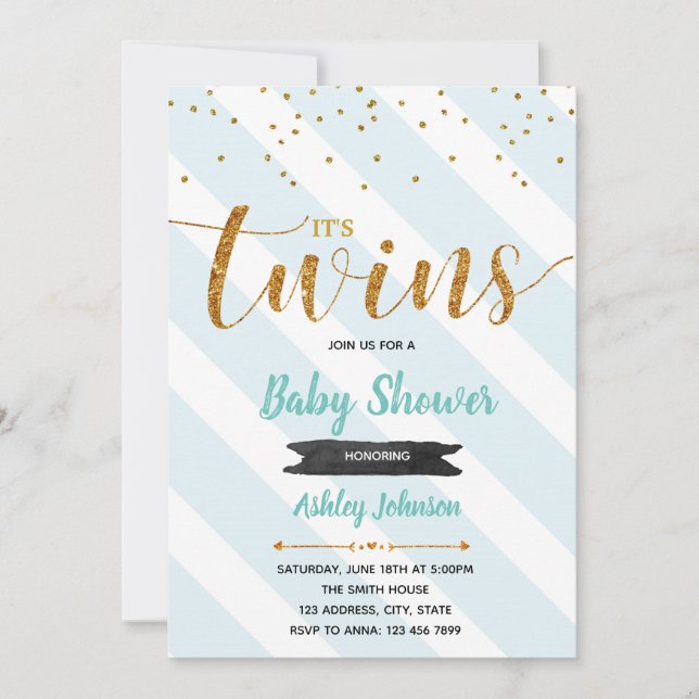 Mint theme twin baby shower invitation (Front)