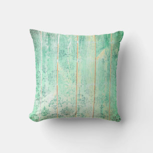 Mint Tiffany  Damask Metallic Wood Cottage Home Cushion