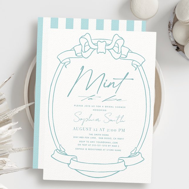 Mint To Be Bow/Ribbon Frame Bridal Shower Invitation (Creator Uploaded)