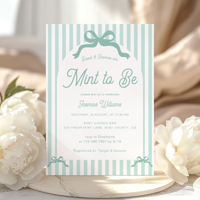 Mint To Be Bow Stripes Bridal Shower Invitation (Creator Uploaded)