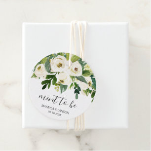 Mint To Be Elegant Greenery White Floral Wedding Favour Tags