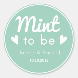 Mint to be green and white wedding favour sticker