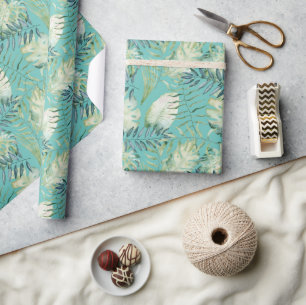 Mint Tropical Green Leaves Wrapping Paper