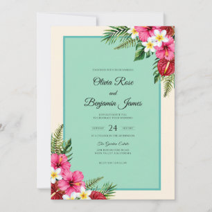 Mint Tropical Hibiscus Soft Eucalyptus Wedding Invitation