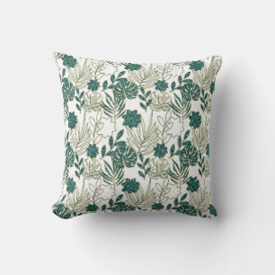 Mint Tropical Monstera Botanical White Leafs Palm Cushion