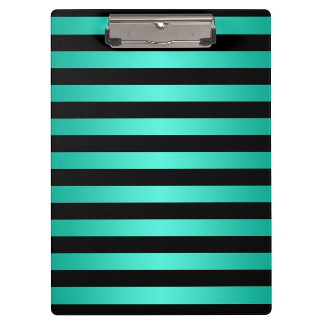 Mint Turquoise and Black Stripes Pattern Clipboard (Front)
