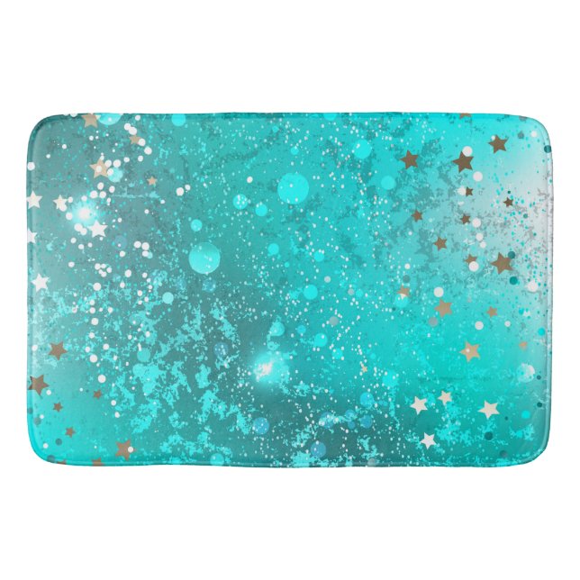Mint Turquoise Foil Background Bath Mat (Front)