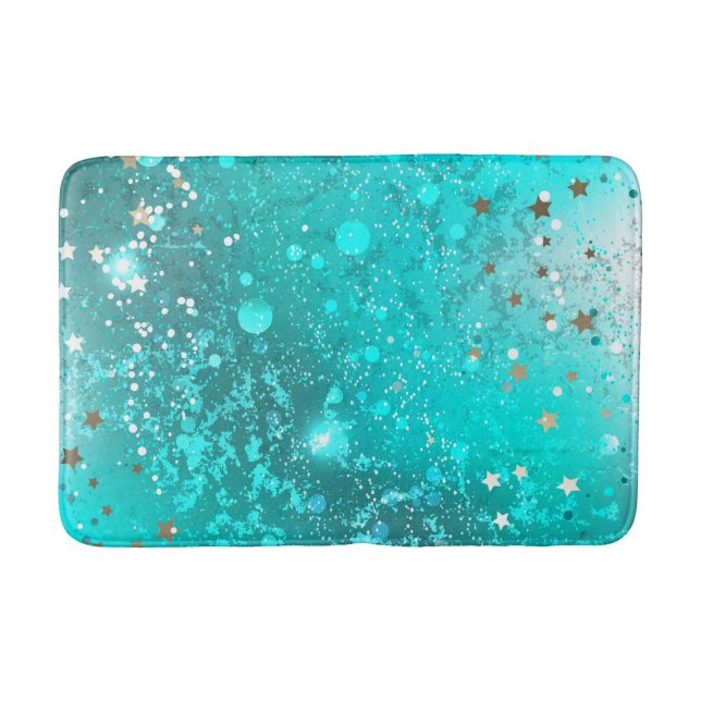 Mint Turquoise Foil Background Bath Mat (Front)