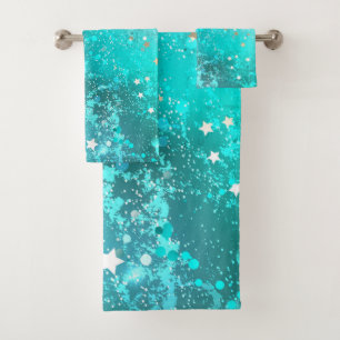 Mint Turquoise Foil Background Bath Towel Set