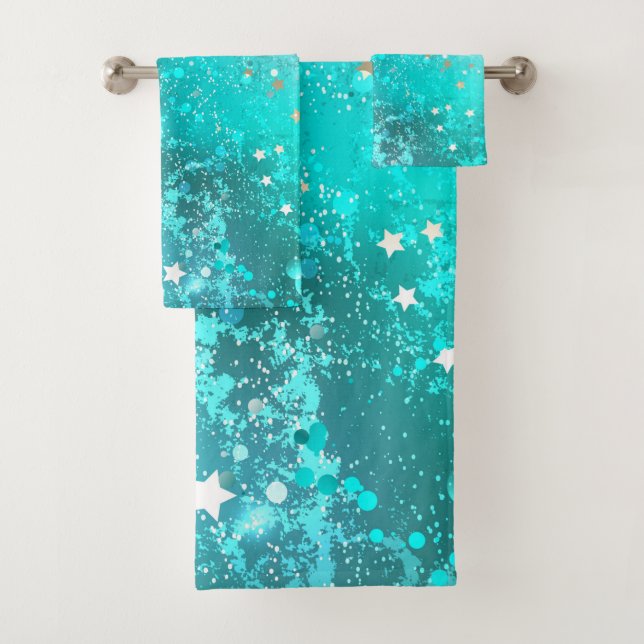 Mint Turquoise Foil Background Bath Towel Set (Insitu)