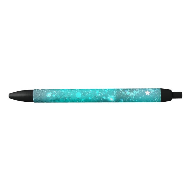 Mint Turquoise Foil Background Black Ink Pen (Front)