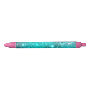 Mint Turquoise Foil Background Black Ink Pen