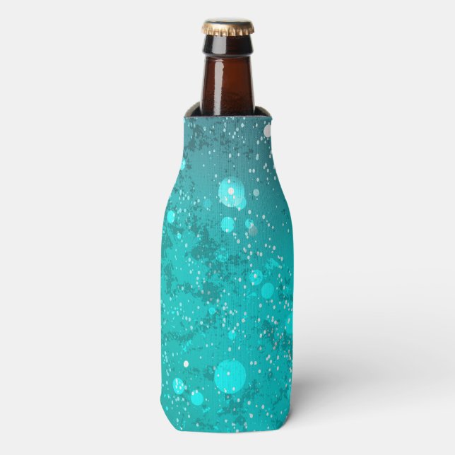 Mint Turquoise Foil Background Bottle Cooler (Bottle Front)