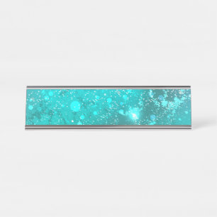 Mint Turquoise Foil Background Desk Name Plate