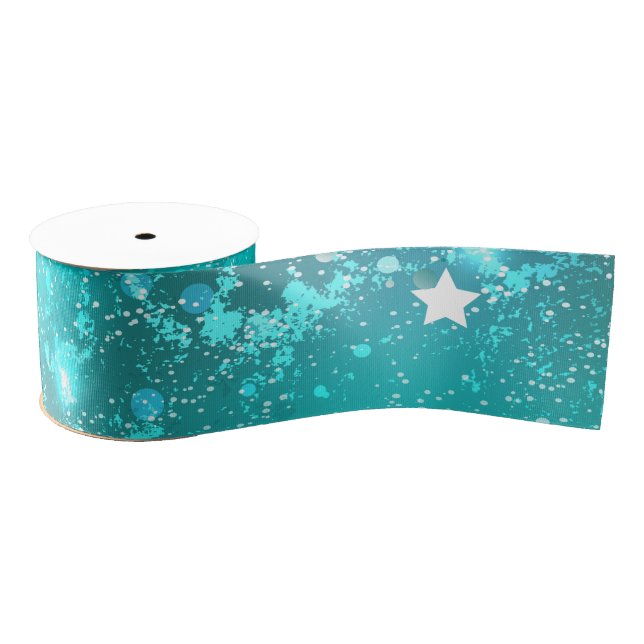 Mint Turquoise Foil Background Grosgrain Ribbon (Spool)