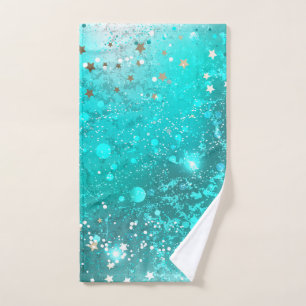 Mint Turquoise Foil Background Hand Towel