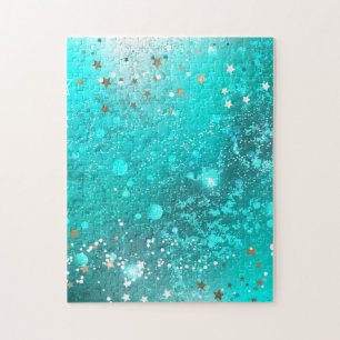Mint Turquoise Foil Background Jigsaw Puzzle