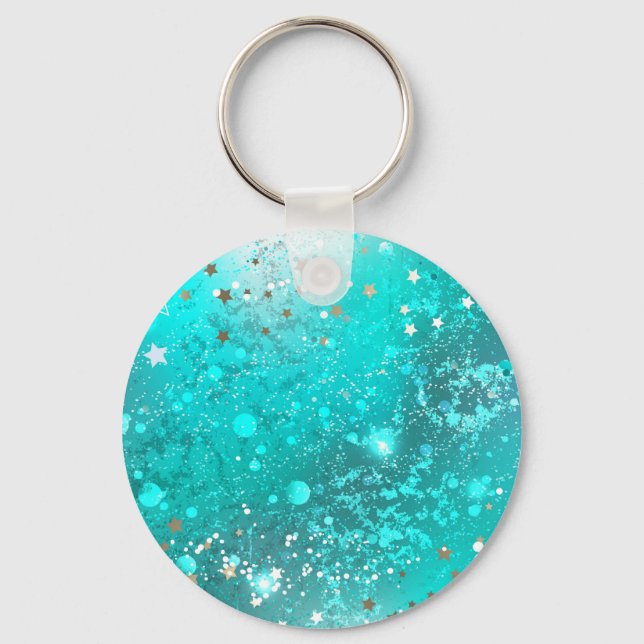Mint Turquoise Foil Background Key Ring (Front)