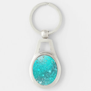 Mint Turquoise Foil Background Key Ring