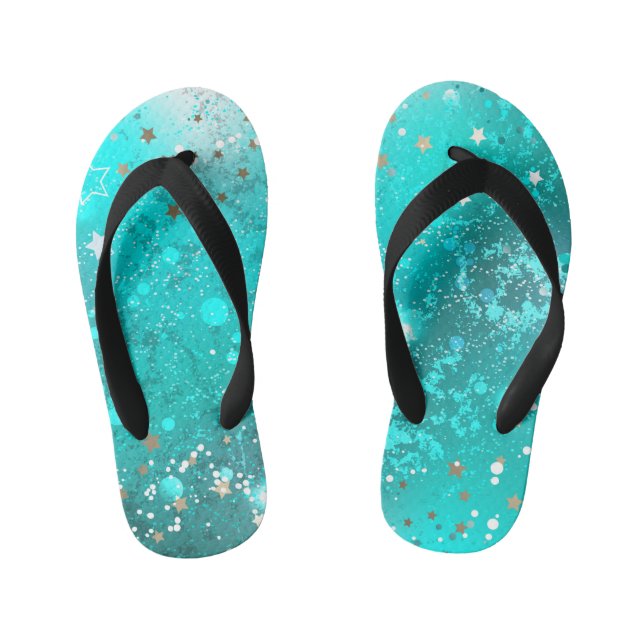 Mint Turquoise Foil Background Kid's Jandals (Footbed)