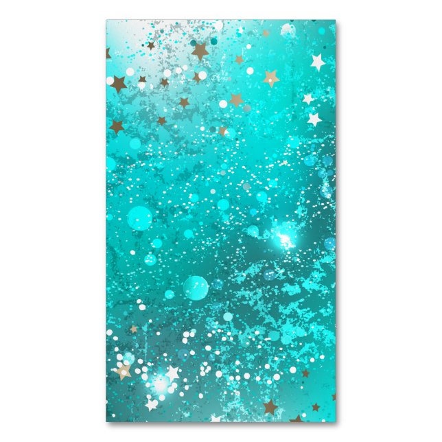 Mint Turquoise Foil Background Magnetic Business Card (Front Vertical)