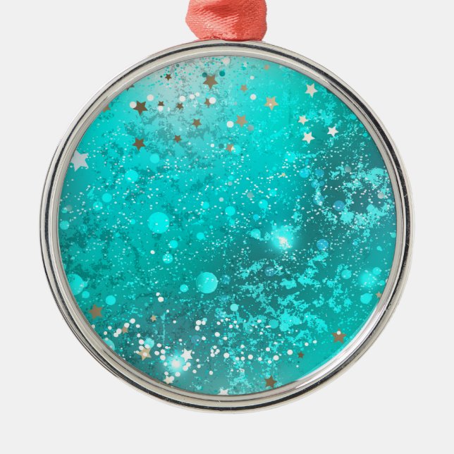 Mint Turquoise Foil Background Metal Tree Decoration (Front)
