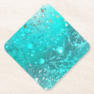 Mint Turquoise Foil Background Paper Coaster