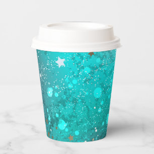 Mint Turquoise Foil Background Paper Cups