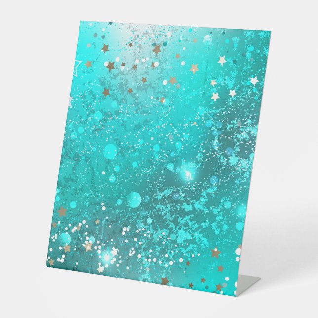 Mint Turquoise Foil Background Pedestal Sign (Front)