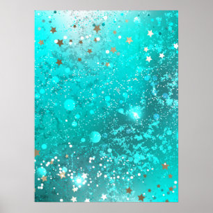 Mint Turquoise Foil Background Poster