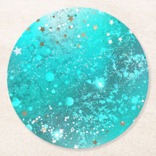 Mint Turquoise Foil Background Round Paper Coaster