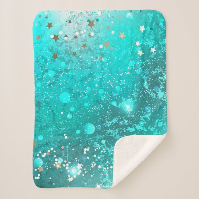 Mint Turquoise Foil Background Sherpa Blanket (Front)
