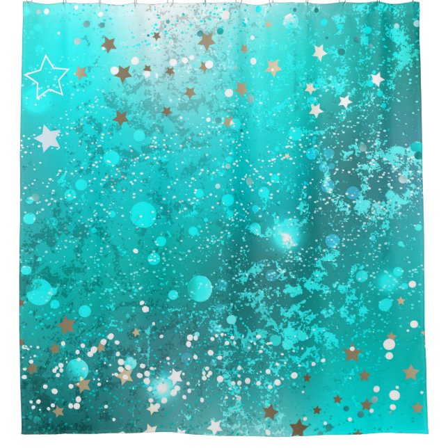 Mint Turquoise Foil Background Shower Curtain (Front)