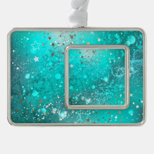 Mint Turquoise Foil Background Silver Plated Framed Ornament