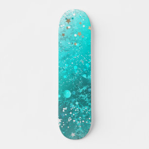 Mint Turquoise Foil Background Skateboard