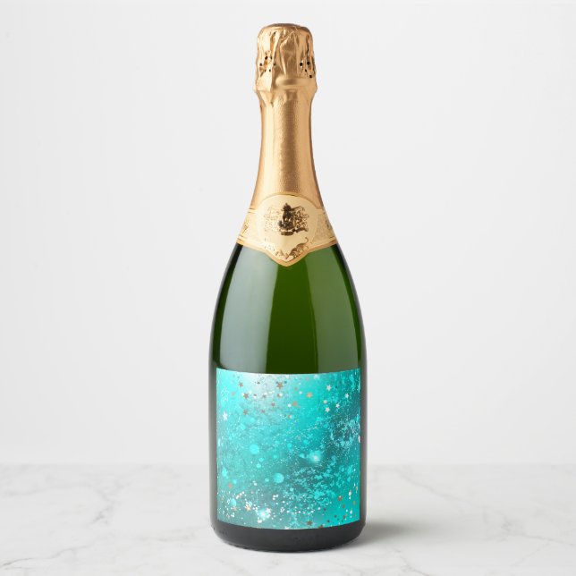Mint Turquoise Foil Background Sparkling Wine Label (Front)