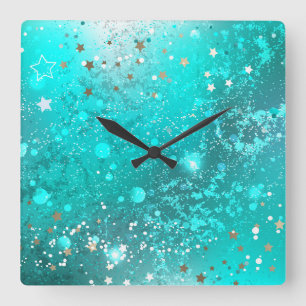 Mint Turquoise Foil Background Square Wall Clock